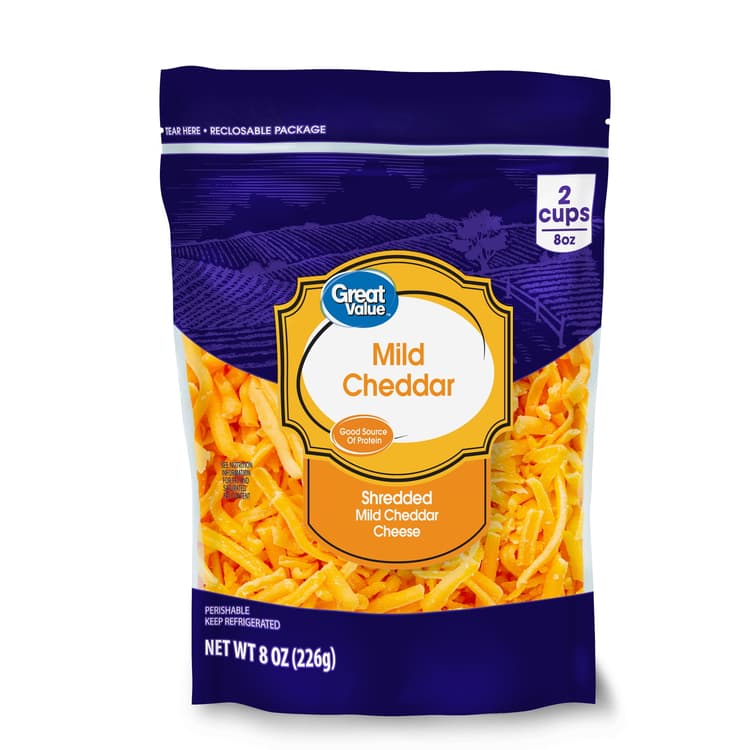 Great Value Shredded Mild Cheddar Cheese, Bag (Plastic Packaging