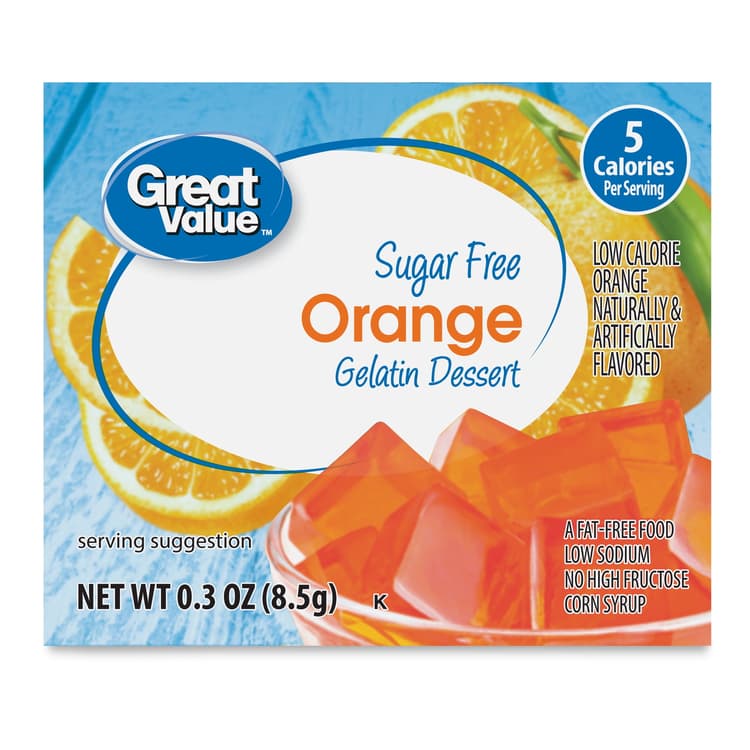 Great Value Sugar Free Orange Gelatin Dry Boxed Dessert, With 4 Up Servings Per Container