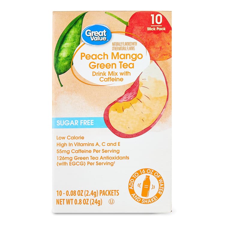 Great Value Metabolism Peach Mango Green Tea Drink Mix, (Pack Of