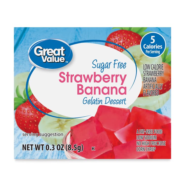 Great Value Sugar Free Strawberry Banana Gelatin Dessert, 4 Servinges Per Container