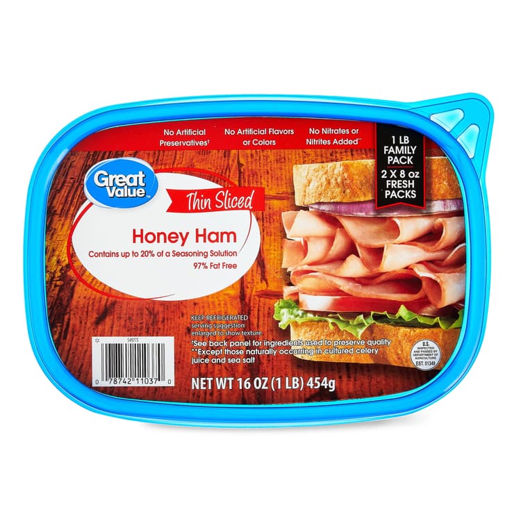 Great Value Thin Sliced Honey Ham Lunchmeat Family Pack, Plastic Tub, Of Protein Per