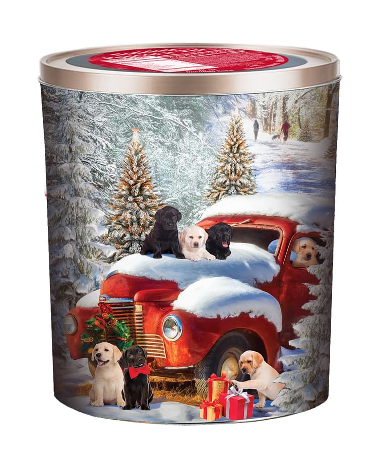 Hickory Farms Gourmet Select Labs & Holiday Truck Assorted Popcorn Tin, (Caramel, Butter And Cheese Flavored