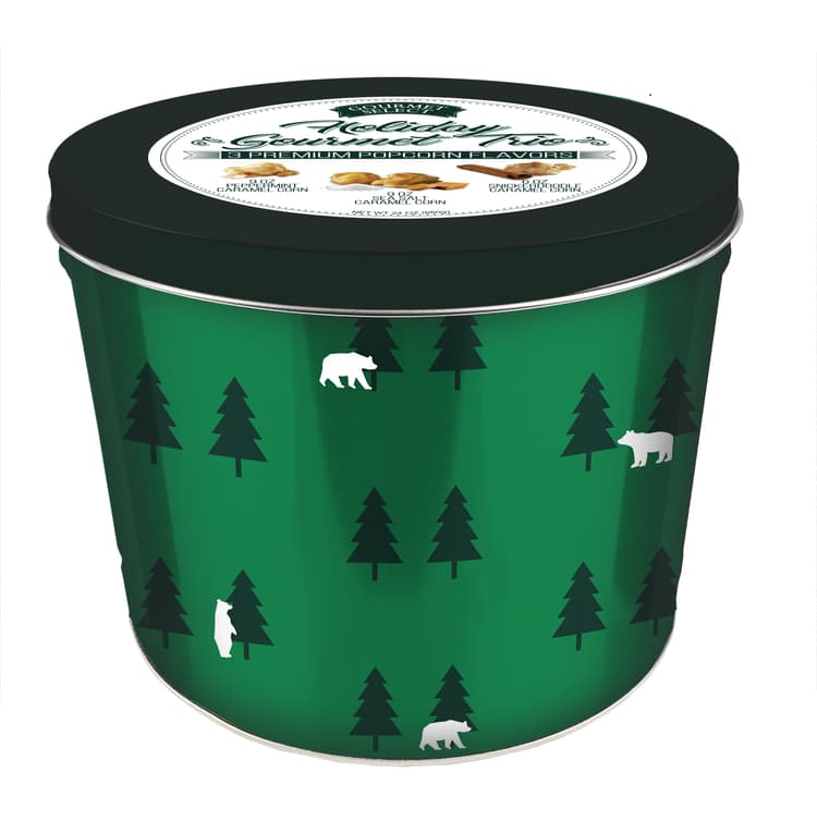 Hickory Farms Gourmet Select Polar Bear Assorted Popcorn Tin, (Peppermint, Snickerdoodle & Sea Salt Caramel Flavored Popcorn