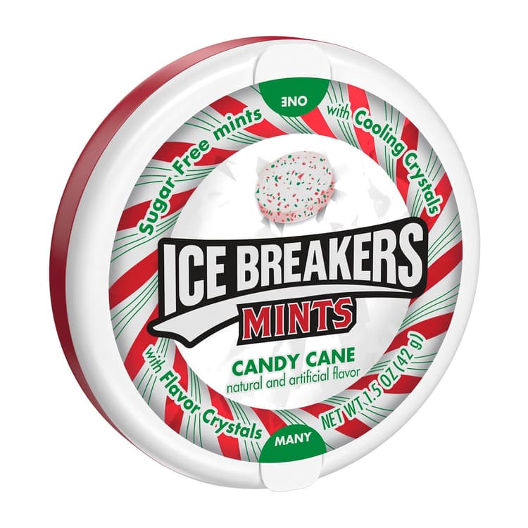 Ice Breakers Candy Cane Sugar Free Holiday Candy Mints Tin