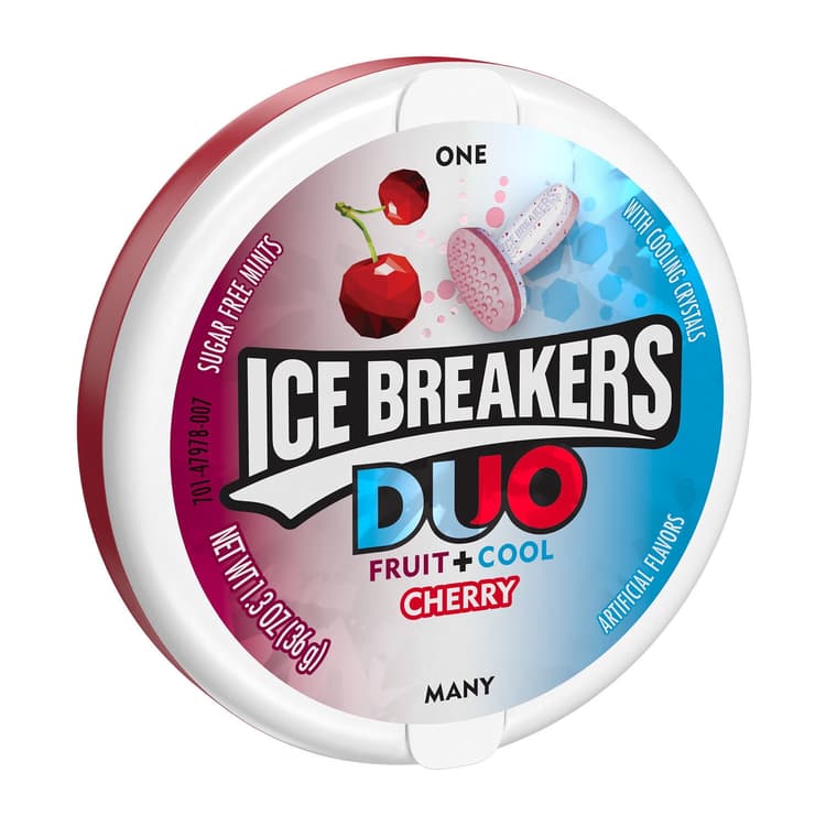 Ice Breakers Duo Fruit Plus Cool Cherry Sugar Free Mints, Tin