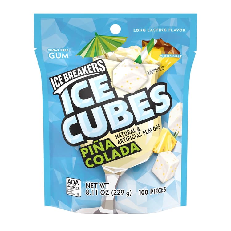 Ice Breakers, Ice Cubes Pina Colada Sugar Free Chewing Gum, Candy, Resealable Pouch