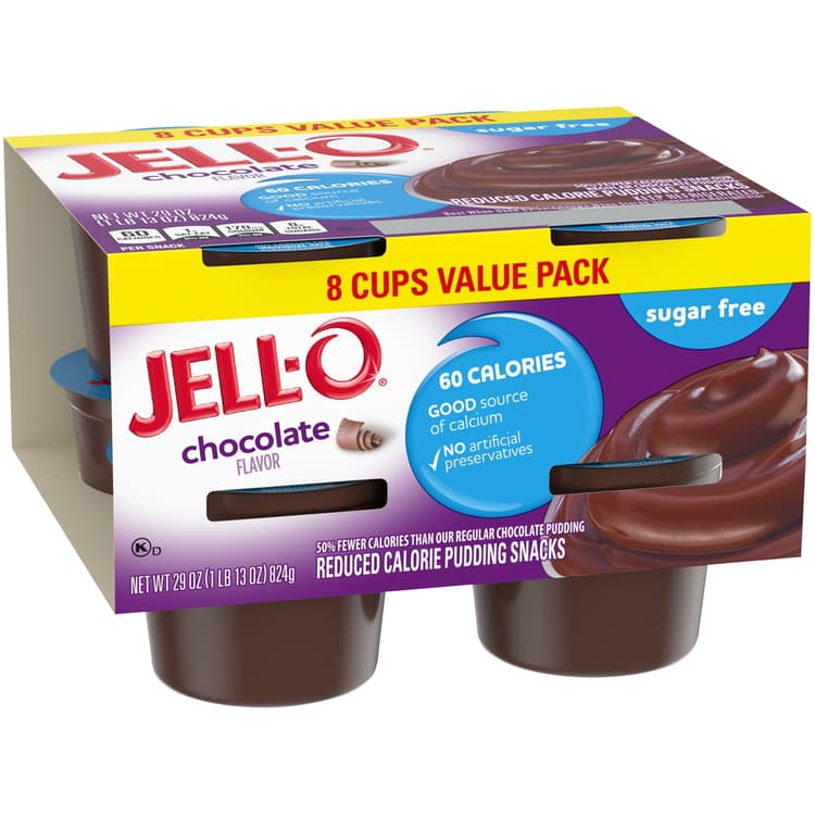 Jell-O Chocolate Sugar Free Pudding Cups Snack Value