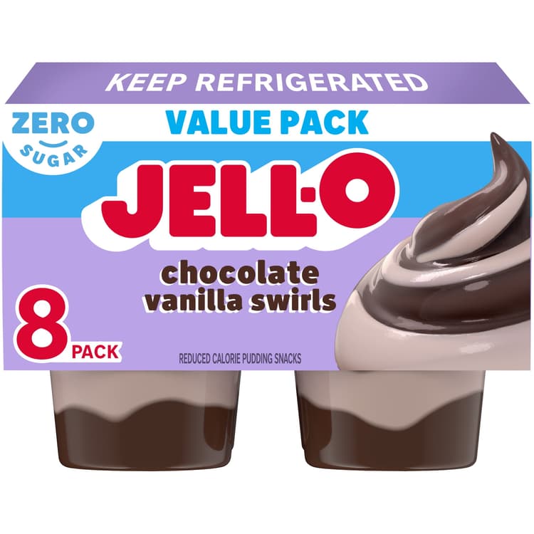 Jell-O Chocolate Vanilla Swirls Sugar Free Pudding Cups Snack Value