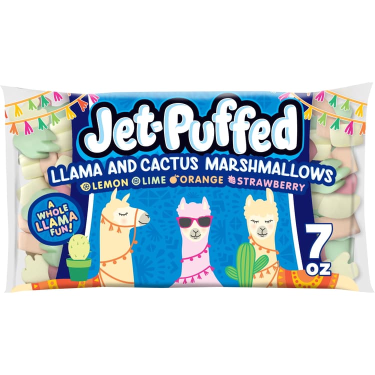 Jet-Puffed Llama And Cactus Shaped Lemon, Lime, Orange And Strawberry Flavored Marshmallows