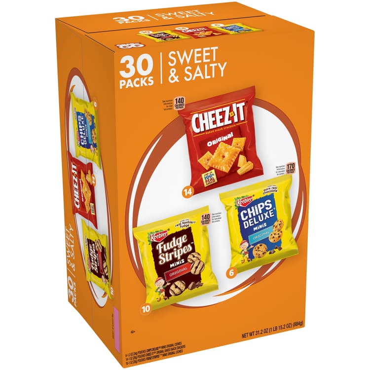 Keebler Sweet & Salty Keebler Fudge Stripes Minis Original Cookies, Cheez-It Original Crackers, & Keebler Chips Deluxe Minis Original Cookies Snack Variety