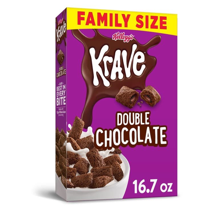 Kellogg'S Krave Breakfast Cereal, Double Chocolate, Family Size, Filling Made With Real Chocolate