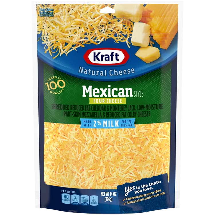 Kraft Mexican Style Four Cheese Blend Shredded Cheese With 2% Milk