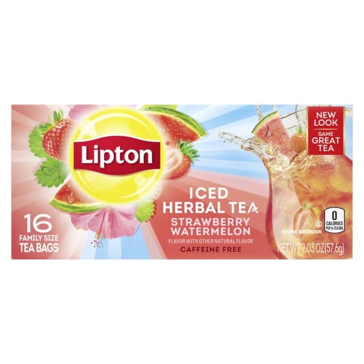 Lipton Herbal Tea, Iced, Strawberry Watermelon, Caffeine Free, Family Size