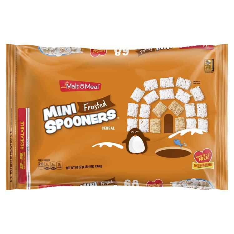 Malt-O-Meal Frosted Mini Spooners Shredded Wheat Cereal, Whole Grain Breakfast Cereal, Resealable Cereal Bag