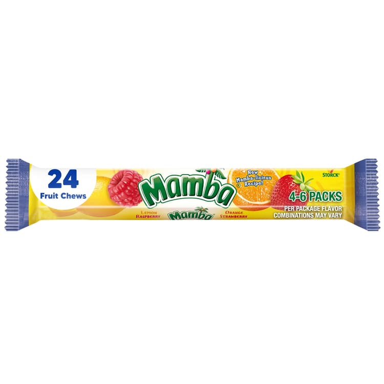 Mamba Fruit Chews Orange, Strawberry, Lemon, Raspberry