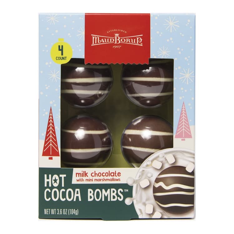 Maud Borup Milk Chocolate Hot Cocoa Bombs With Mini Marshmallows,, Seasonal Holiday Treat & Gift
