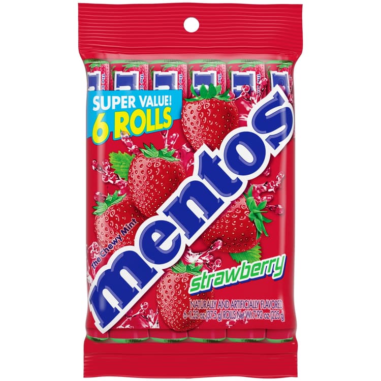 Mentos Chewy Mint Candy Roll, Strawberry, Peanut And Tree Nut Free, Regular Size