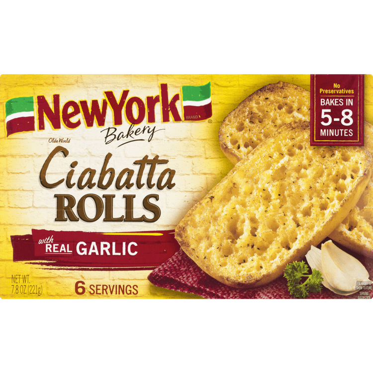 New York Bakery Olde World Ciabatta Rolls, Real Garlic