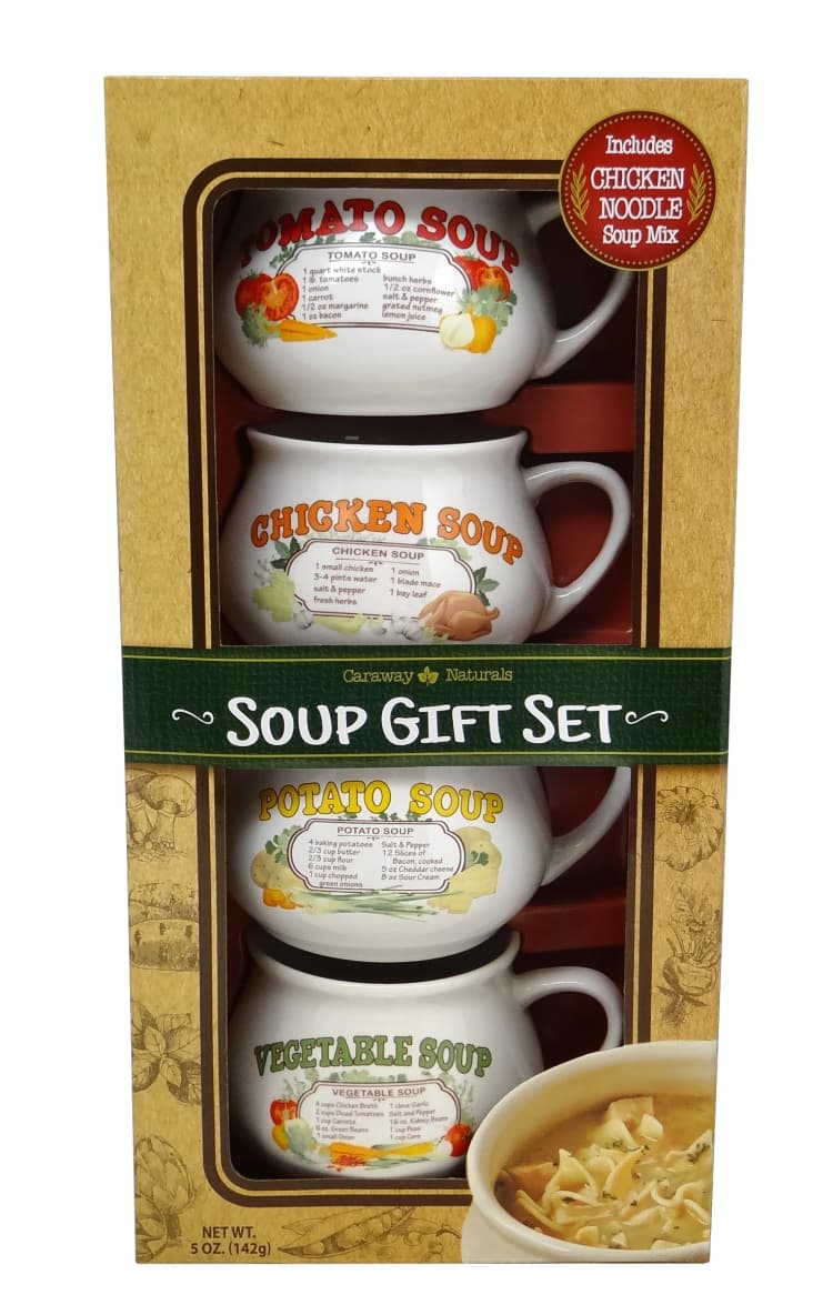 Nostalgic Soup Bowls Box Gift Set With Chicken Noodle Soup Mix By Caraway Naturals