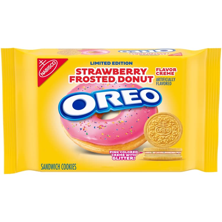 Oreo Strawberry Frosted Donut Creme Golden Sandwich Cookies, Limited Edition