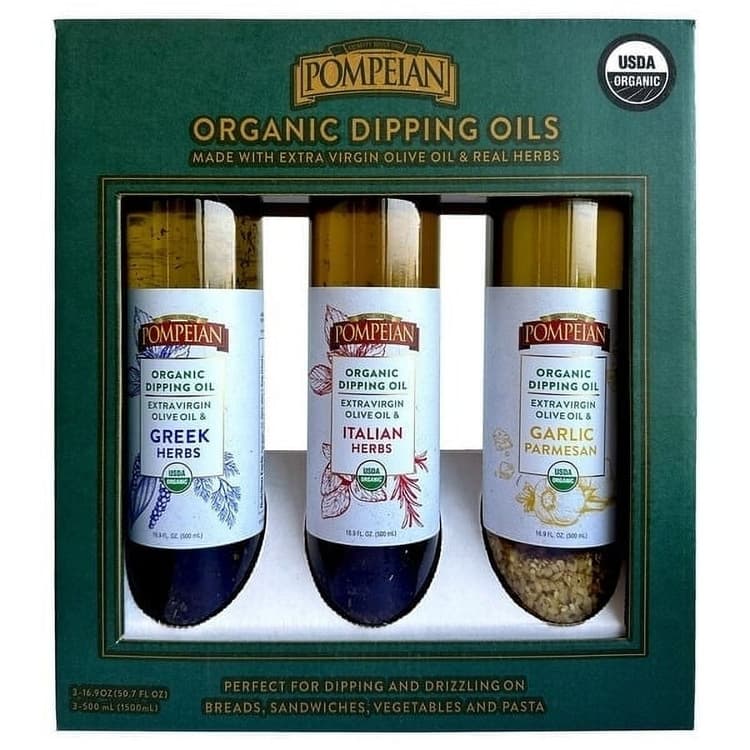 Pompeian Organic Dipping Oils Made With Extra Virgin Olive Oil Variety Pack (Greek Herbs, Italian Herbs, And Garlic Parmesan