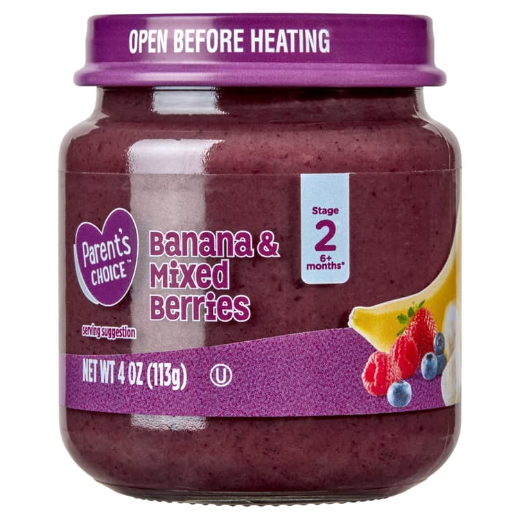 Parent'S Choice Baby Food, Banana & Mixed Berries, Glass Jar