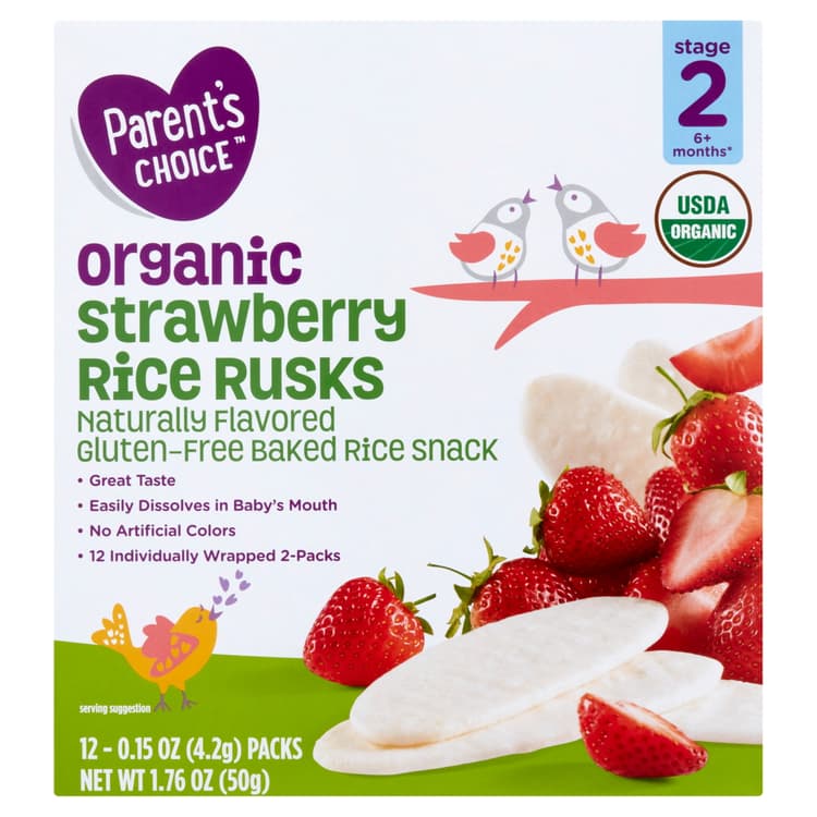 Parent'S Choice Organic Strawberry Rice Rusks, Stage 2 Baby Snack