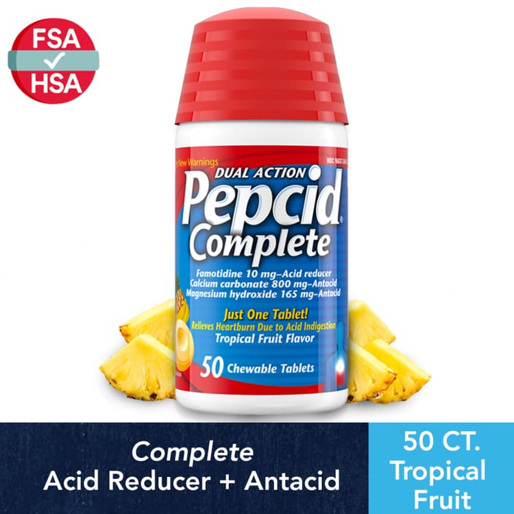 Pepcid Complete Acid Reducer + Antacid Chews, Tropical Fruit
