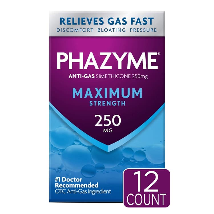 Phazyme Maximum Strength Gas & Bloating Relief, Works In Minutes, 12 Fast Gels