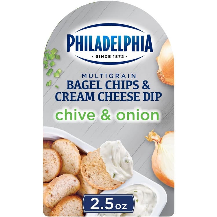 Philadelphia Multigrain Bagel Chips & Chive & Onion Cream Cheese Dip Snack, Tray