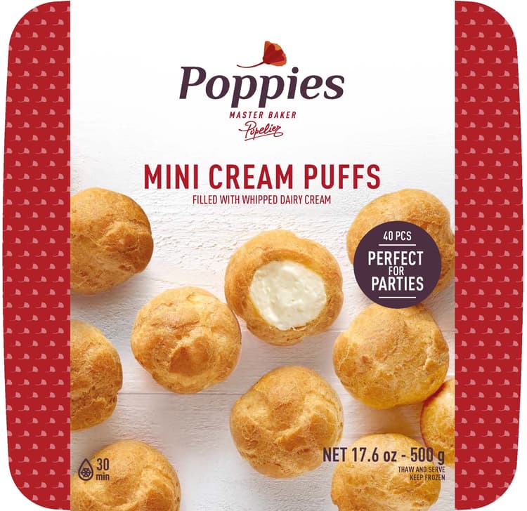 Poppies Mini Cream Puffs, Choux Pastry Shells Filled With Rich Vanilla Dairy Cream