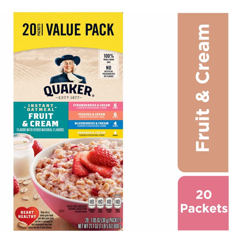 Quaker, Instant Oatmeal, Strawberry, Blueberry, Peach & Banana, 20 Packets