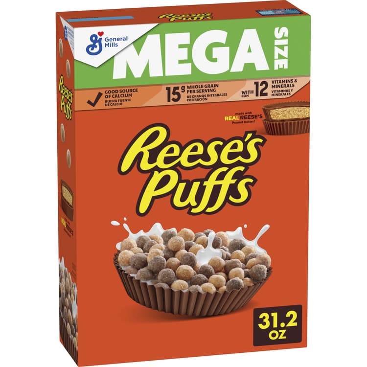 Reese'S Puffs Chocolate Peanut Butter Cereal, Kid Breakfast Cereal, Mega Size