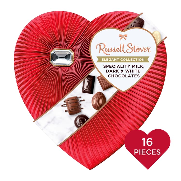 Russell Stover Valentine'S Day Elegant Collection Specialty Millk, Dark & White Chocolates Diamond Brooch Heart Gift Box