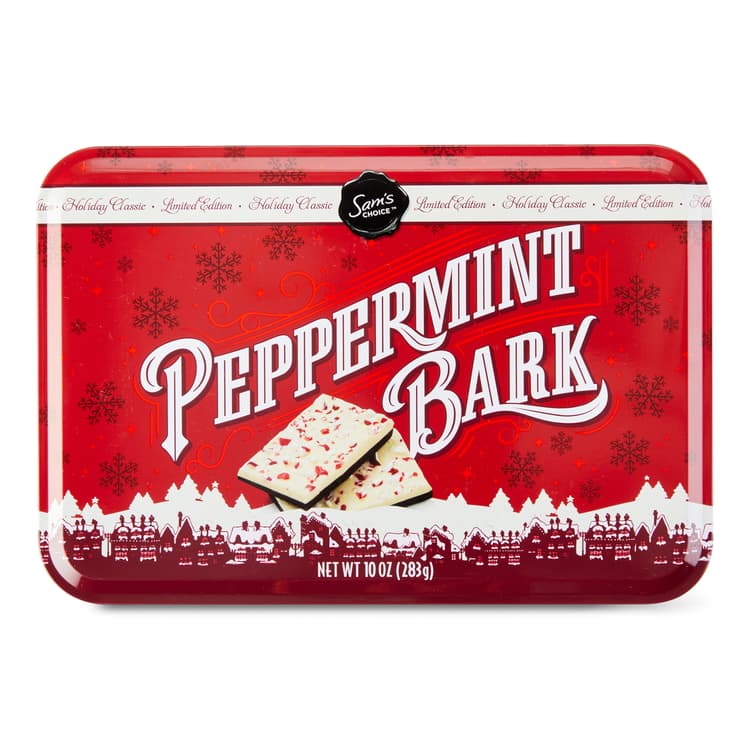 Sam'S Choice Holiday Peppermint Bark, Tin, White & Dark Chocolate Mint Candy Bark