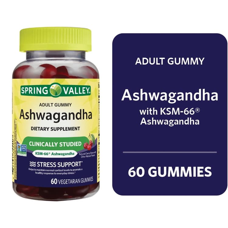Spring Valley Non Gmo Ksm-66 Ashwagandha Vegetarian Gummies, Cherry