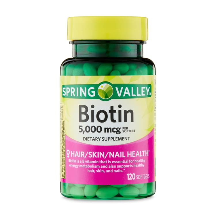 Spring Valley Biotin Hair/Skin/Nails Health Dietary Supplement Softgels, 5,000 Mcg