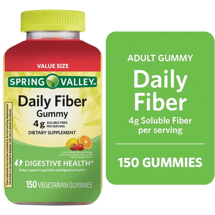 Spring Valley Digestive Health Fiber Supplement Gummies, Orange Lemon Strawberry