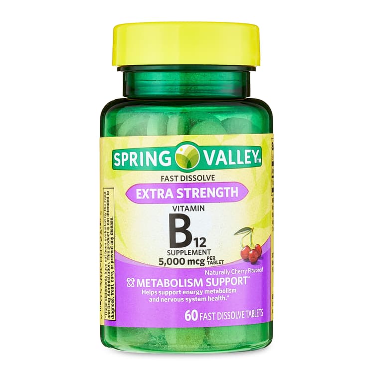 Spring Valley Extra Strength Vitamin B12 Fast Dissolve Tablets, Cherry, 5,000 Mcg