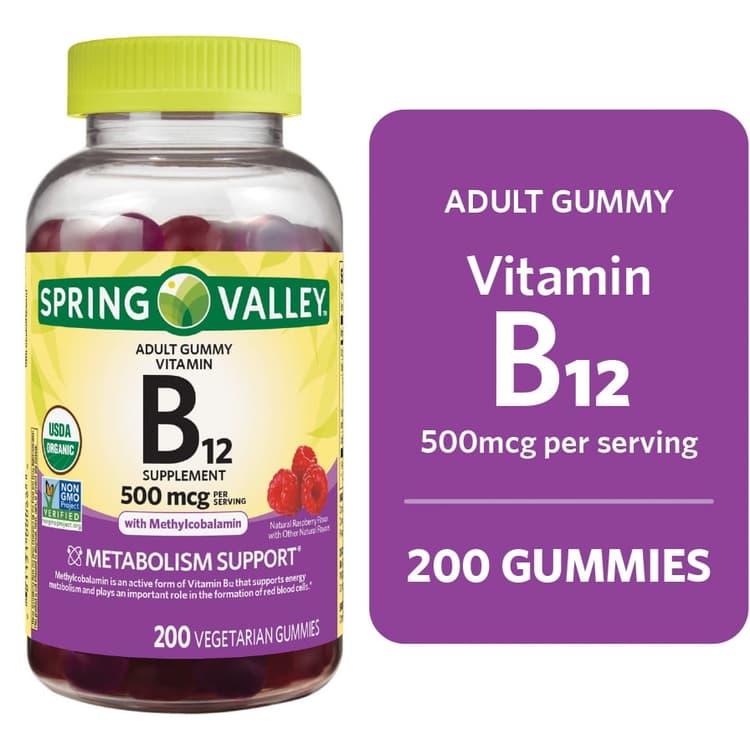 Spring Valley Non Gmo Vitamin B12 Vegetarian Gummies, Raspberry, 3000 Mcg, Value Size