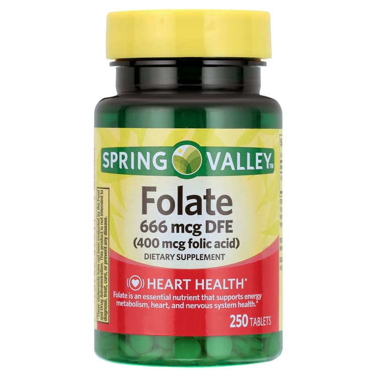 Spring Valley Folate Dietary Supplement Tablets, 400 Mcg