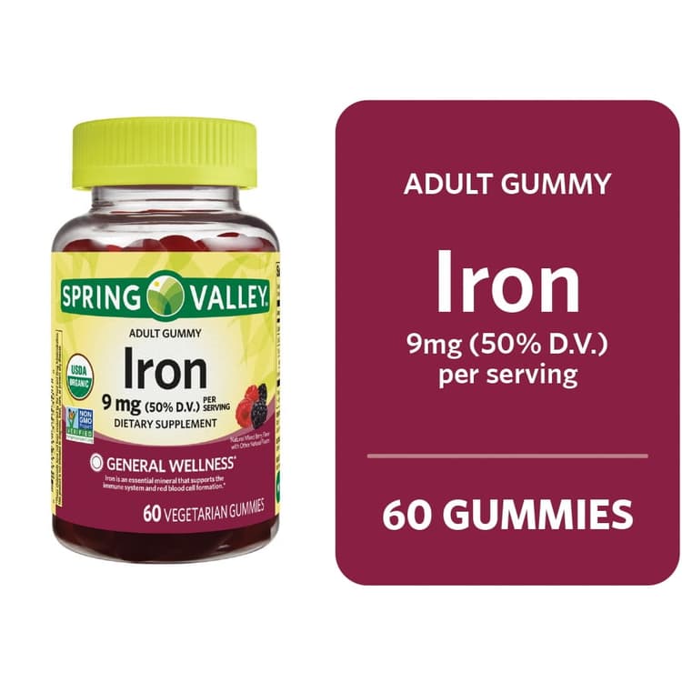 Spring Valley General Wellness Iron Supplement Gummies, Mixed Berries