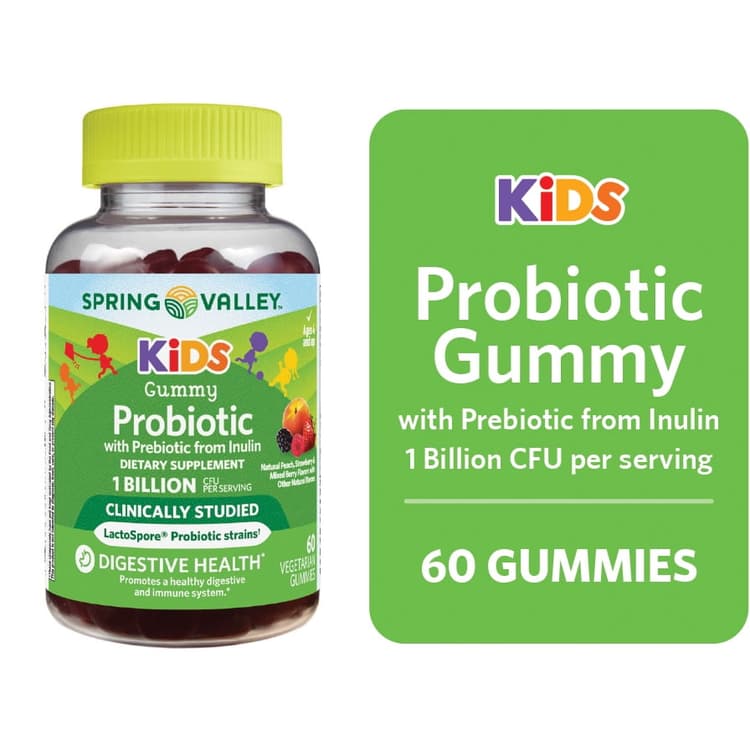 Spring Valley Kids Inulin Probiotic Supplement Vegetarian Gummies, Assorted Fruit