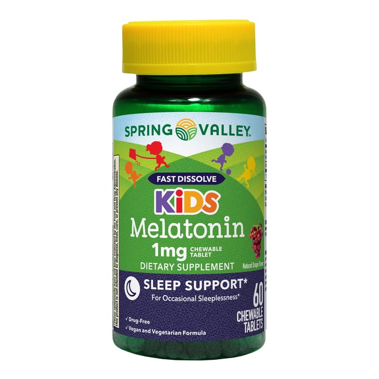 Spring Valley Kids Melatonin Chewable Tablets Dietary Supplement, Grape Flavor
