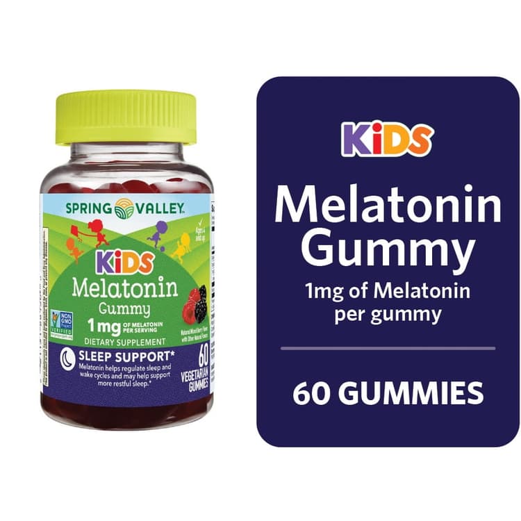 Spring Valley Kids Melatonin Dietary Supplement Gummies, Raspberry