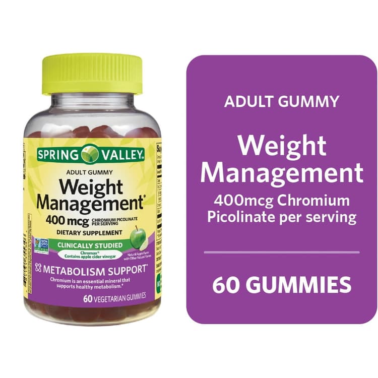 Spring Valley Non Gmo Weight Management Dietary Supplement Gummies, Apple, 400 Mcg
