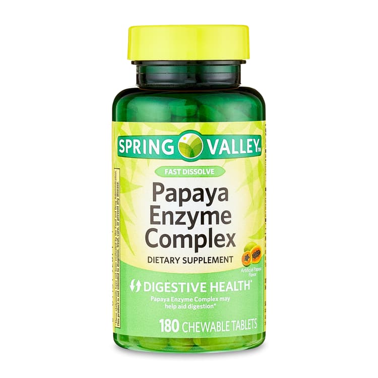 Spring Valley Papaya Enzyme Complex Chewable Tablets Dietary Supplement