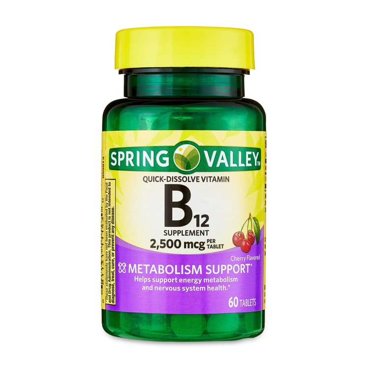 Spring Valley Vitamin B12 Quick-Dissolve Tablets Dietary Supplement, 2,500 Mcg, Cherry