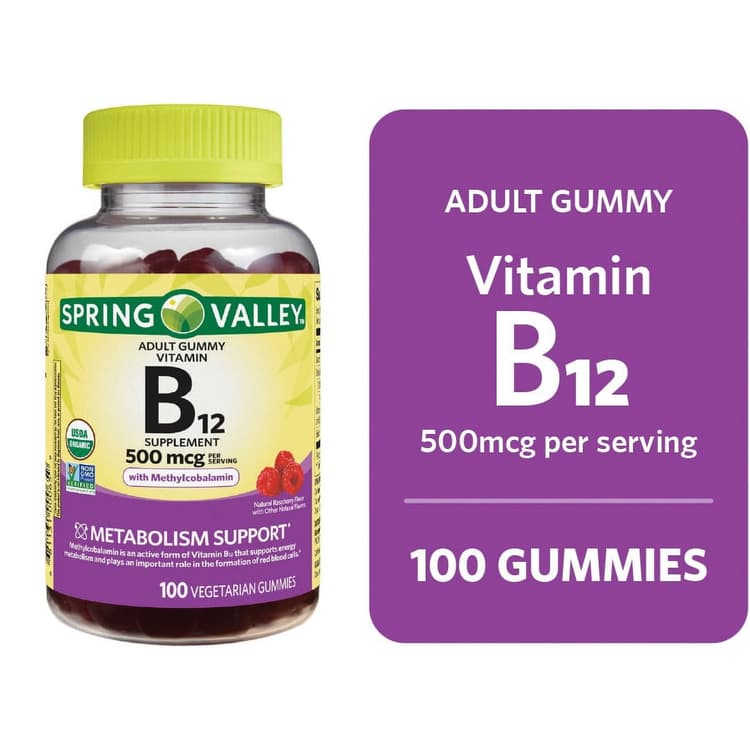 Spring Valley Non-Gmo Vitamin B12 Gummies, Raspberry, 500 Mcg