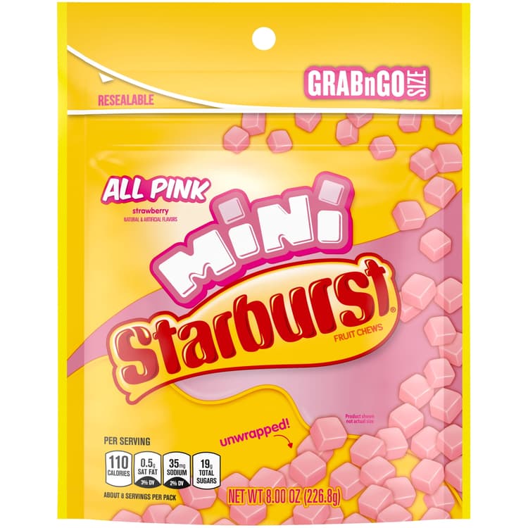 Starburst All Pink Minis Fruit Chews Candy, Grab N Go Size, Resealable